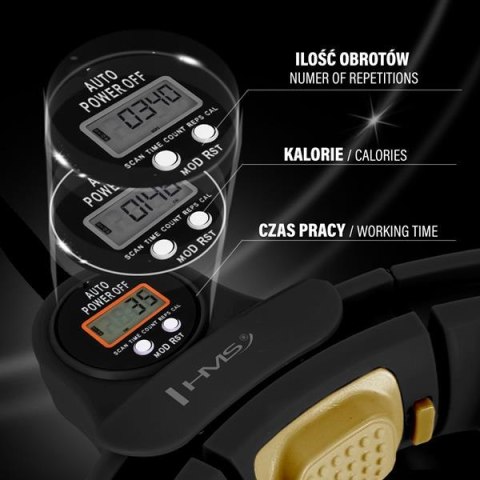 HMS ZESTAW HULA HOP MAGNETYCZNY BLACK/GOLD HHM13 Z LICZNIKIEM HMS + PAS WYSZCZUPLAJĄCY BR163 BLACK