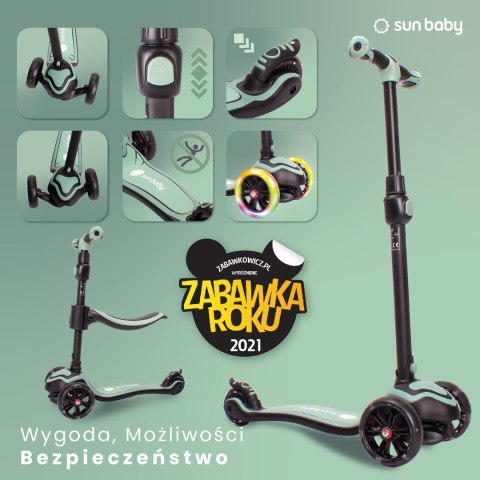 Rowerek biegowy hulajnoga deskorolka Flash 3 w 1 z kołami LED - zielony