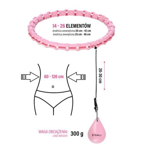 HMS ZESTAW HULA HOP HHW11 LIGHT PINK Z WYPUSTKAMI I OBCIĄŻNIKIEM + PAS BR163 BLACK PLUS SIZE HMS