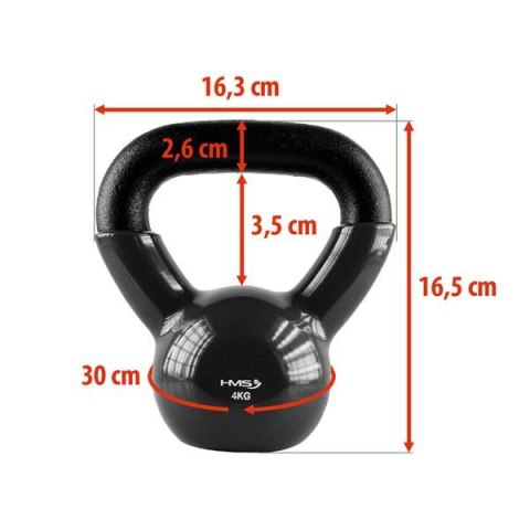 HMS KNV04 BLACK KETTLEBELL ŻELIWNY POKRYTY WINYLEM HMS