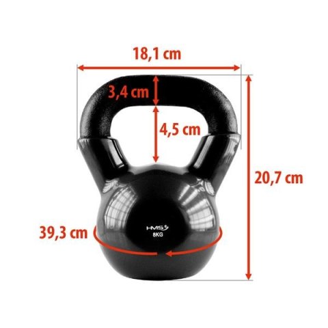 HMS KNV08 BLACK KETTLEBELL ŻELIWNY POKRYTY WINYLEM HMS