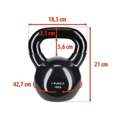 HMS KNV10 BLACK KETTLEBELL ŻELIWNY POKRYTY WINYLEM HMS