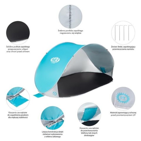 NILS NC3174 TURKUSOWO-SZARY NAMIOT PLAŻOWY SAMOROZKŁADAJĄCY PODŁOGA NILS