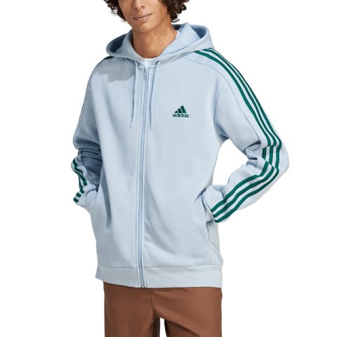 Adidas Bluza męska adidas Essentials Fleece 3-Stripes Full-Zip błękitna IJ8932