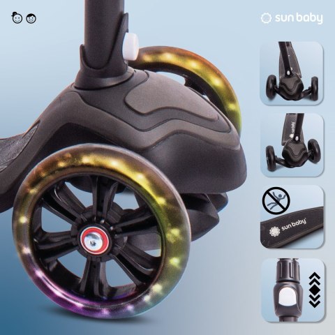 Rowerek biegowy hulajnoga deskorolka Flash 3 w 1 z kołami LED - czarny