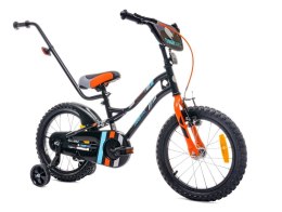 Rower 16 cali Tiger Bike z pchaczem - czarny & pomarańczowy & turkusowy