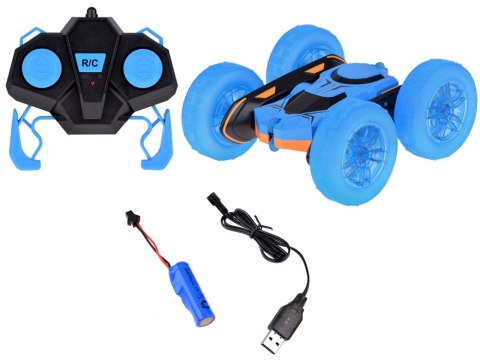 Szalone Autko 360 stopni dwustronne STUNT CAR obrót świecące koła RC0675 niebieski