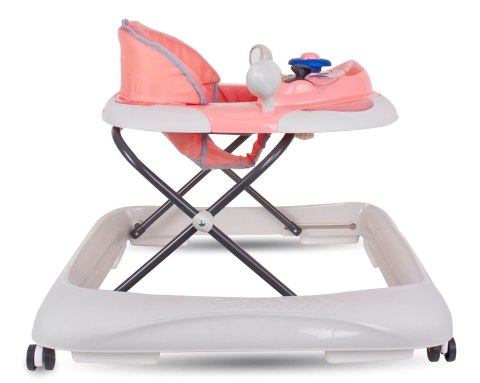 Chodzik dla dziecka ze stoperami i kierownicą - różowo szary