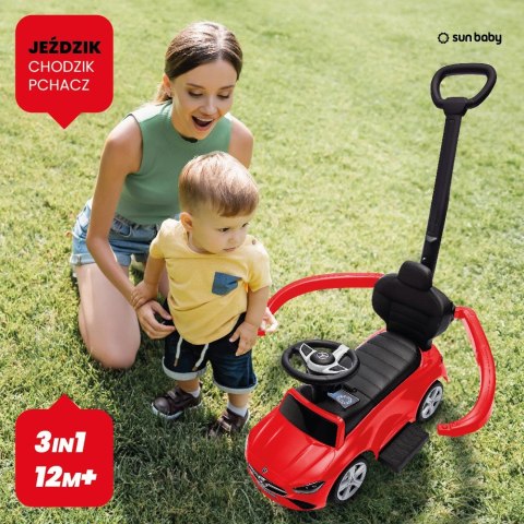 Jeździk pchacz chodzik dla dziecka Mercedes C-Class z popychaczem i podnóżkiem czerwony