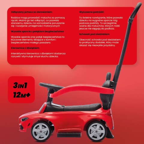 Jeździk pchacz chodzik dla dziecka Mercedes C-Class z popychaczem i podnóżkiem czerwony