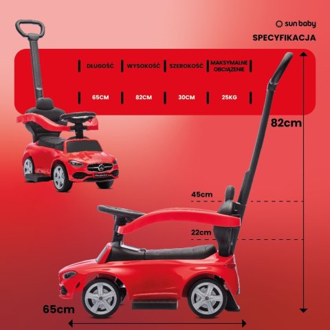 Jeździk pchacz chodzik dla dziecka Mercedes C-Class z popychaczem i podnóżkiem czerwony