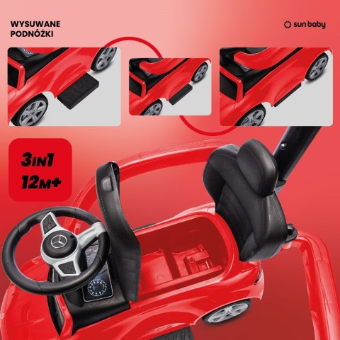 Jeździk pchacz chodzik dla dziecka Mercedes C-Class z popychaczem i podnóżkiem czerwony