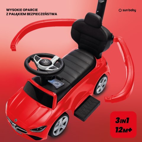 Jeździk pchacz chodzik dla dziecka Mercedes C-Class z popychaczem i podnóżkiem czerwony