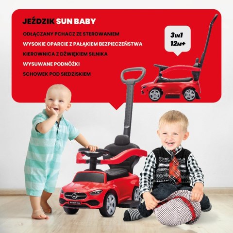 Jeździk pchacz chodzik dla dziecka Mercedes C-Class z popychaczem i podnóżkiem czerwony