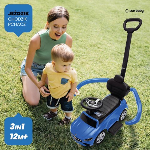 Jeździk pchacz chodzik dla dziecka Mercedes C-Class z popychaczem i podnóżkiem niebieski