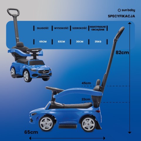 Jeździk pchacz chodzik dla dziecka Mercedes C-Class z popychaczem i podnóżkiem niebieski