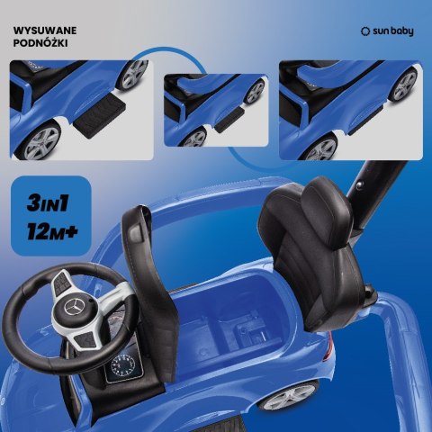 Jeździk pchacz chodzik dla dziecka Mercedes C-Class z popychaczem i podnóżkiem niebieski