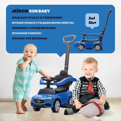 Jeździk pchacz chodzik dla dziecka Mercedes C-Class z popychaczem i podnóżkiem niebieski