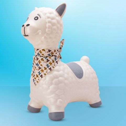 Skoczek gumowy dla dzieci ALPAKA 55cm biały z bandaną do skakania z pompką