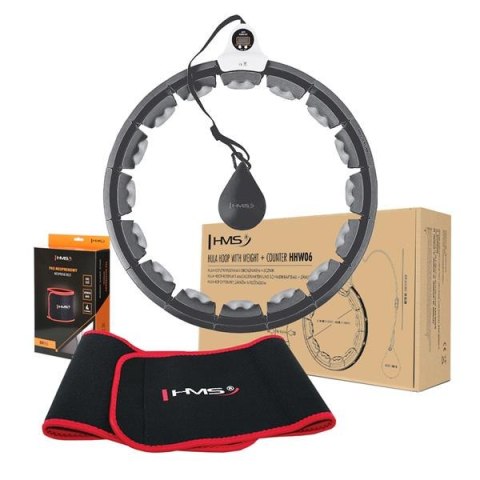 HMS ZESTAW HULA HOP HHW06 BLACK Z PIŁKĄ GRAWITACYJNĄ I LICZNIKIEM HMS + PAS BR163 RED