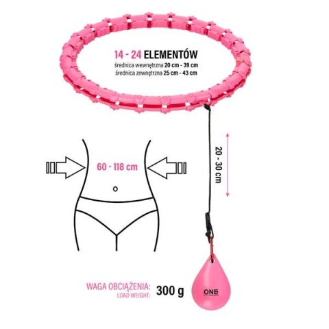 ONE FITNESS ZESTAW HULA HOP OHA02 PINK Z WYPUSTKAMI I OBCIĄŻNIKIEM ONE FITNESS + PAS BR160