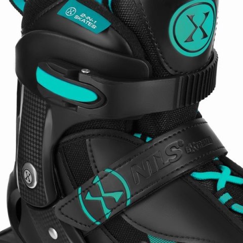 NILS EXTREME NH382 ŁYŻWOROLKI 2W1 ENZO TURKUSOWE ROZM. M(36-39) Z WYM. PŁOZĄ HOKEJOWĄ NILS EXTREME