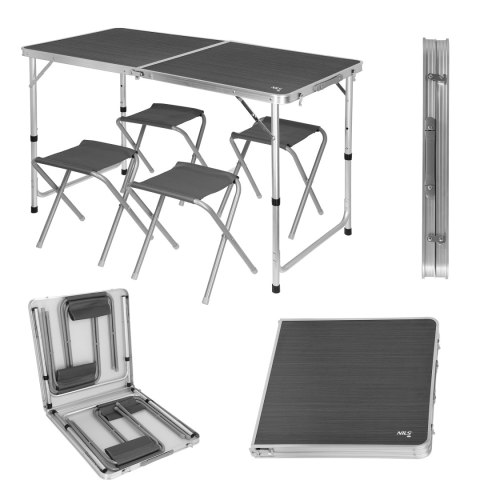 NILS CAMP NC1633 STÓŁ I KRZESŁA ZESTAW CIEMNOSZARY NILS CAMP