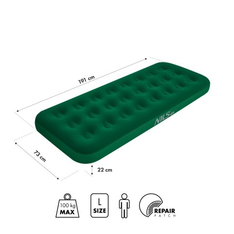 NILS CAMP NC2801 MATERAC TURYSTYCZNY DMUCHANY 191X73X22 CM ZIELONY NILS CAMP