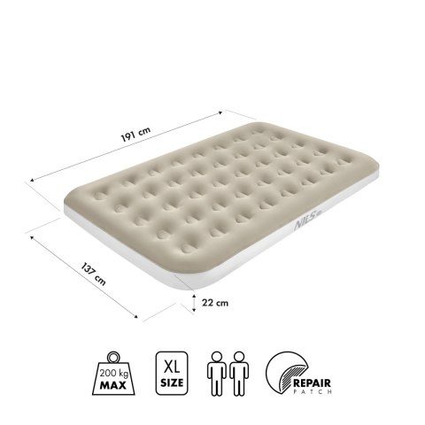 NILS CAMP NC2802 MATERAC TURYSTYCZNY DMUCHANY 191X137X22 CM BEŻOWY NILS CAMP