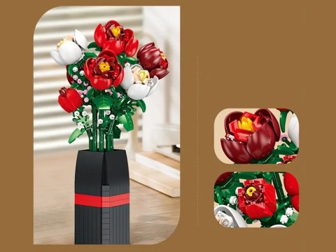 Klocki konstrukcyjne Kwiaty w wazonie BUKIET RÓŻ + wazon 818 ele ZA5760