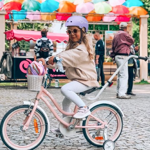 Kask rowerowy dla dzieci perfect fit FLOWER BIKE - Love 2 RIDE, rozm. S, 50-54 cm z lampką LED i klipsem magnetycznym Lawendowy