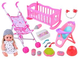 Duży zestaw lalka interaktywna wózek krzesełko łóżeczko akcesoria ZA4286