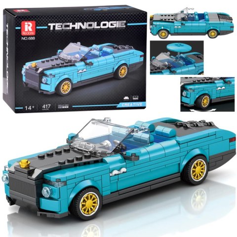 Klocki techniczne Retro auto NIEBIESKI KABRIOLET złote felgi 417-ele ZA5788