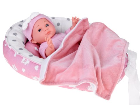 Lalka Bobas z Łóżeczkiem w Różowym Ubranku Niemowlak ZA5855