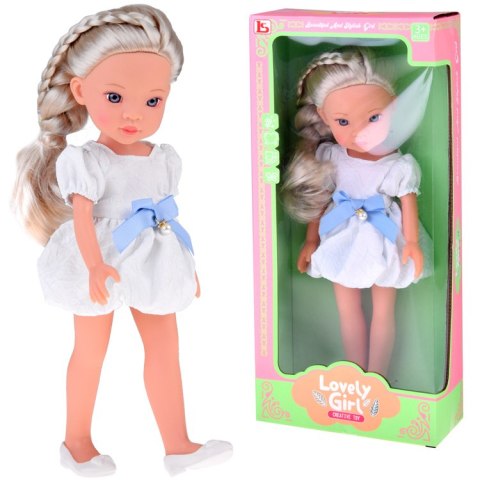 Lovely Girl Urocza Lalka w białej sukience z niebieską kokardką 33cm ZA5850