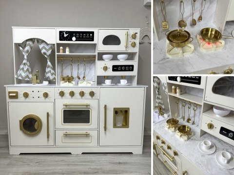 Duża Kuchnia drewniana Styl Glamour Złote dodatki Światło + dźwięk ZA5270