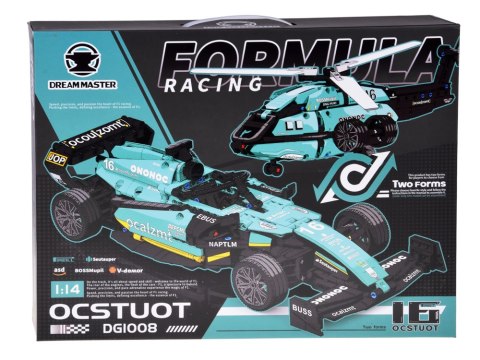 Klocki techniczne 2w1 Bolid Formuła 1 helikopter 736ele naklejki ZA5730