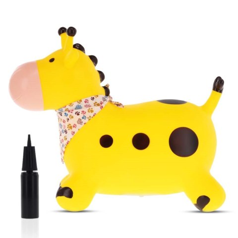 Skoczek gumowy dla dzieci ŻYRAFKA 58 cm żółty z bandaną do skakania z pompką