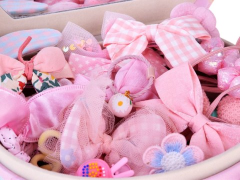 Urocza szkatułka na biżuterię eko-skóra lusterko + ozdoby do włosów ZA5737