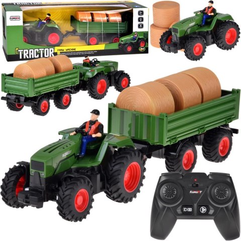 Sterowany Traktor na pilota z przyczepą + bale siana traktorzysta RC0717
