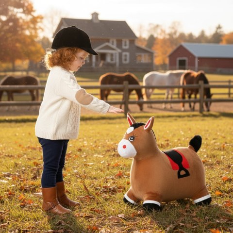 Skoczek pluszowy gumowy dla dzieci KONIK brązowy do skakania z pompką
