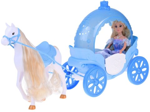Lalka księżniczka w balowej sukni z białym koniem i karocą kareta ZA5419
