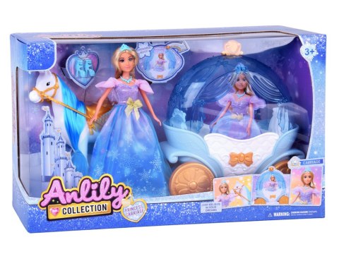 Bajkowa lalka księżniczka w balowej sukni + królewska karoca koń ZA5705