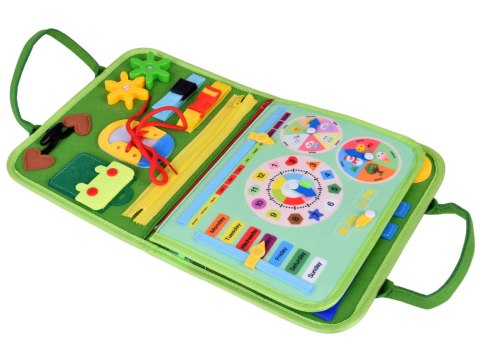 Materiałowa edukacyjna książeczka manipulacyjna Montessori zegar ZA6022