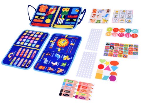 Materiałowa książeczka manipulacyjna edukacyjna + tablica markery ZA6024