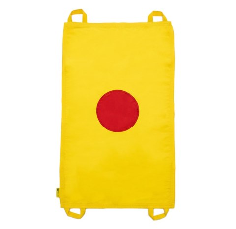 Mini chusta animacyjna 100 x 60 cm żółta z kołem czerwonym